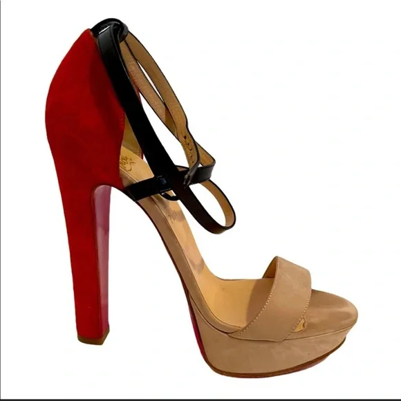 CHRISTIAN LOUBOUTIN suede tricolor platform heel - Picture 1 of 7